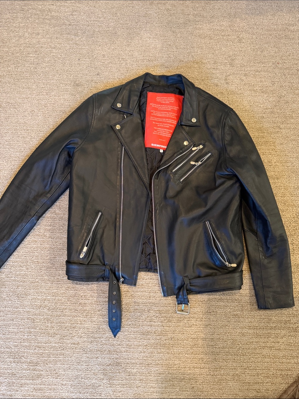 Men’s Black Leather Biker Jacket - Classic Zip Front (size XL)